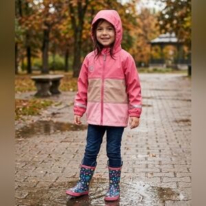 NWT SZ 7 Pink and Tan Hooded Rain Jacket
